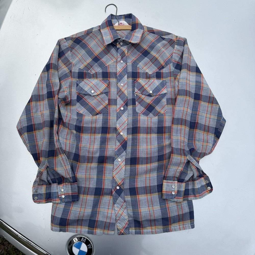 Vtg Levis Wildfire Snap Button Big E Mens 70s Plaid Levi's Western Rockabilly M